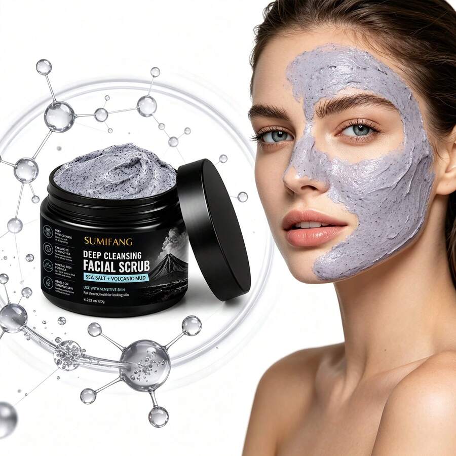 Volcanic Mud Exfoliating Cleansing Scrub: Deeply Cleanses And Exfoliates, Removes Dead Skin And Excess Oil, Improves Rough And Dull Skin Tone, And Provides Soothing, Moisturizing, And Restorative Benefits. Facial Scrub. - Facial Scrub - View 1