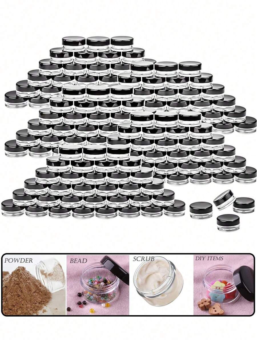 50/5 Packs 5g Empty Cosmetic Sample Jars, Transparent Plastic With Lid Containers, Suitable For Face Cream, Lotion, Beads, Eyeshadow And Rhinestones, Portable Travel Storage Jars - Black - View 1