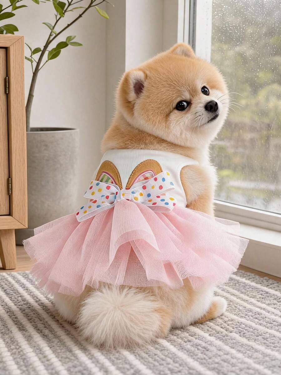 1PC Pet Clothes Small Dog Puppy Cat Cute Multi-Layer Mesh Tutu Dress Easter Polka Dot Rabbit Dress - Multicolor - View 1