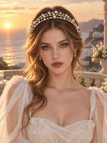 Elegant Gold Tone Pearl Crystal Bridal Headband Wedding Hair Accessories Women For Prom Party Birthday Pageant - Gold - View 1