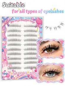 Queenice Segmented Individual False Eyelashes, Manga Dense Fluffy Under Lashes, Versatile Natural Lashes, Lightweight Soft Reusable, Easy To Apply, Natural Airy Look, Brighten Eyes, Perfect For Daily, Halloween, Christmas Parties & Various Makeup - D - View 9