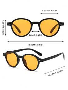 1 Pair Men's Black Round Minimalist Vintage Rivet Decor Street Style Vacation Fashion Glasses - Black - View 4