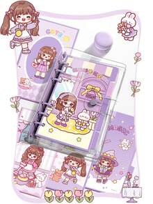 1 Cute Waterproof Cover Material Notebook, Highly Attractive Girls Loose-Leaf Planner, Detachable Loose-Leaf Design, Portable Notepad, Spiral-Bound Detachable Notebook, Girly Style Planner (Random Color Shipped) - 1 Set - View 4
