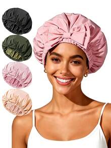100pcs/50pcs Disposable Plastic Transparent Extra Large Shower Cap, Elastic Waterproof Bath Cap For Women, Travel Hair Accessories - White - View 11