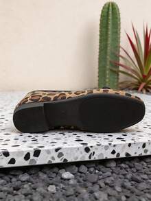 Leopard Print Square Toe Ballet Flats, Black Trim Bow Slip-On Shoes, Vintage Soft Sole Women's Daily Commute Shoes - Brown - View 9