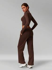 MFVIM Women's Autumn/Winter New Fitted Top + Wide Leg Pants 2-Piece Set, Versatile Soft Fabric - Coffee Brown - View 9