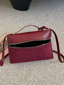 New Hand-Held Box Bag, Minimalist Style, Shoulder Crossbody Bag - Burgundy - View 5