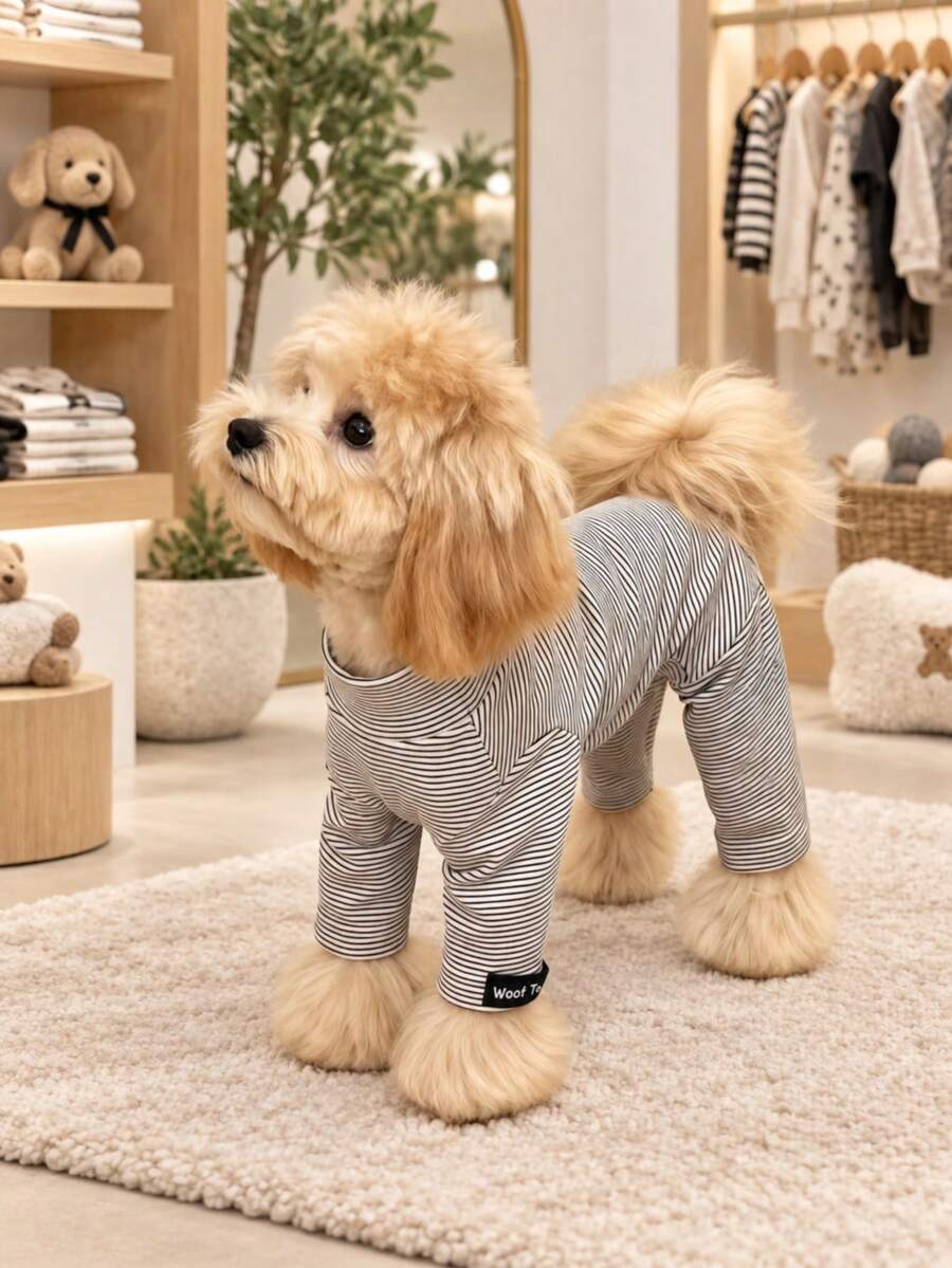 A Stylish, Lightweight, And Fun Striped Four-Legged Pet Jumpsuit-Perfect For Autumn Wear. Crafted From Soft, Durable Fabric, It Is Designed Specifically For Your Beloved Pet. - Grey - View 1