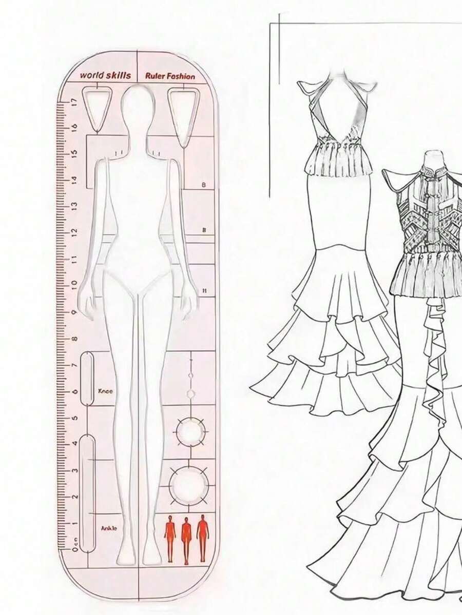 1pc Fashion Design Ruler, Clothing Design Human Body Template Ruler, Design Specialized Tool, Women's Wear Design Dynamic Human Body Ruler, Sketch Model Effect Template, Creative Transparent Acrylic Ruler, Paired With Minimalist Scale Plastic Drafting Ruler - Single Piece - View 1