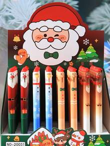 12/4pcs Cartoon Theme Christmas Erasable Press-Type Gel Pens, Student Stationery, 0.5mm Blue Ink, Retractable Ballpoint Pens, Practice & Exam Pens, Christmas Gift, Suitable For Writing Christmas Cards - Christmas Erasable Pen - View 6