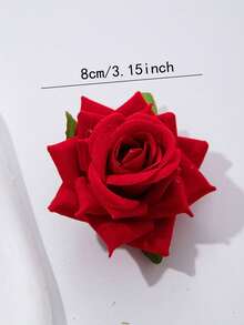 1pc Artificial Red Rose Hair Clip With Chest Clip And Side Clip, Large Flower Hair Accessory For Women, Party, Vacation, Dance, Autumn Decoration Outfit - Red - View 4