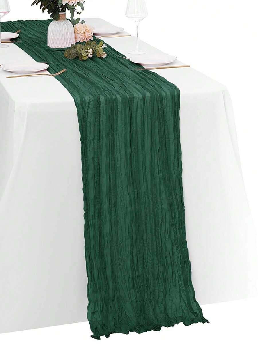 1/2/6pcs Dark Green Cheesecloth Table Runner, Christmas Table Runner, Semi-Transparent Cheesecloth Fabric Bohemian Tablecloth Bulk For Christmas Decoration, Bridal Shower, Wedding - Dark Green - View 1