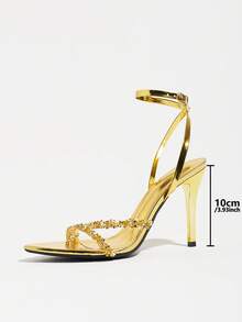 Women's High Heel Sparkling Rhinestone Single Strap Pointed Toe Stiletto High Heel Sandals, Spring/Summer Party Evening Wedding Sexy Open Toe Glamorous Style Gold Color Elegant High Heel Sandals - Gold - View 6