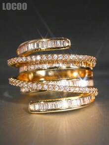 1pc Elegant Cubic Zirconia Ring For Women, Wedding Engagement Party Jewelry, Valentine's Day Gift - Yellow Gold - View 3