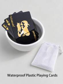 Waterproof Plastic Playing Cards, Tear-Resistant Textured Black & Gold Poker Cards, Unisex Cool Magic Performance Novelty Cards, Suitable For Beach, Bachelor Party Games, Outdoor Parties, Back To School, Home Decor, Travel & Holiday Essential Accessories - Multicolor - View 5