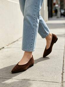 2026 New Women's Retro Brown Suede Pointed Toe Low Heel Pumps, Low Vamp Slingback Shoes With Soft Sole, Early Autumn Style - Brown - View 5