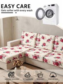 1pc Floral Print Milk Silk Sofa Cover, High Elasticity Washable, All-Season Use, Suitable For Patio, Garden, Poolside And Various Occasions, Sold Individually, Sofa Protector Cover, Fits 1/2/3/4 Seater Sofa - Multicolor - View 5