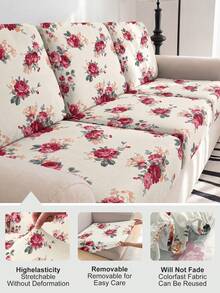 1pc Floral Print Milk Silk Sofa Cover, High Elasticity Washable, All-Season Use, Suitable For Patio, Garden, Poolside And Various Occasions, Sold Individually, Sofa Protector Cover, Fits 1/2/3/4 Seater Sofa - Multicolor - View 8