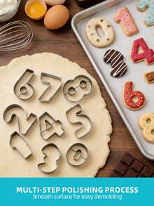 9Pcs 0 To 9 Digit Number Cookie Cutter Set, Stainless Steel Biscuit Molds For Fondant, Fruit, Cake, Birthday Anniversary DIY Baking Supplies - View 4