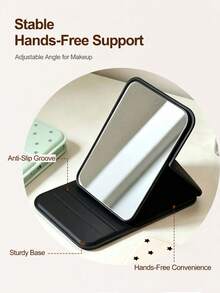 1/2pcs Polka Dot Mini Foldable Makeup Mirror With Stand, Rectangular Portable Desktop Makeup Mirror, Minimalist Style, Pink/Green/White/Black, Suitable For Travel And Daily Use, Back To School Essential, Ideal Gift For Friends, Family And Teachers - Multicolor - View 5