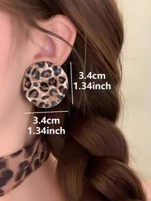 1 Pair Casual Elegant Leopard Print Round Stud Earrings Suitable For Women's Daily Commute Wear - Multicolor - View 3