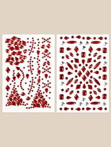 STARTTOOS Halloween Red Multi-Particle 3D Realistic Blood Stain Square Water Drop Geometric Face Rhinestone Stickers, Holiday Gift DIY Music Festival Party Face & Body Decoration - Multicolor - View 2