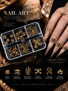 1pc 30pcs Autumn Halloween Alloy Nail Art Charms, Dark Gothic Style Multi-Design Nail Decoration Accessories - Gold - View 6