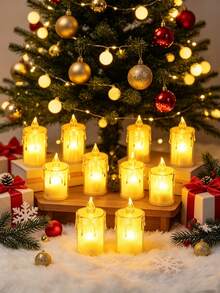 12/24pcs Crystal Decorative Flameless LED Candles, Battery Operated Realistic Tea Light Candles, Christmas Table Wedding Party Decoration, Switch Control, Batteries Included, Proposal Wedding Birthday Home Decor Electronic Candle Lights - Tears - View 2
