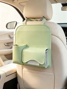 1pc PU Leather Car Seat Back Organizer, Multi‑Pocket Hanging Storage Bag, Built‑In Tissue Box Holder, Practical Auto Interior Accessory For Storing Paper Towels, Water Cups And Small Sundries, Universal Fit For Most Vehicle Models - Multicolor - View 6