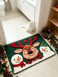 1pc Deer Snowman Doormat, Doormat, Small Rug, Welcome Mat, Carpet, Floor Mat, Outdoor Doormat, Kitchen Rug, Home Decor, Front Door Mat, Area Rug, Outdoor Mat, Home Decor - Multicolor - View 2