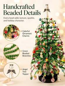 DIY Beaded Christmas Tree Kit, 3D Crystal Bead Pearl Christmas Tree Making Set, Colorful Beads, Metal Frame, Angel Topper, Warm Glowing Display, Holiday Tabletop Tree Decoration, Christmas Tree - Multicolor - View 5
