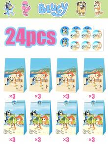 bandai Beach Style Party Favor Bags, Cartoon Bingo Seaside Scenery Kraft Goodie Bags With Stickers, Christmas Birthday Themed Gift Treat Bags For Party Candy, Snack, Small Present And Celebration Decor - Multiple Styles - View 7