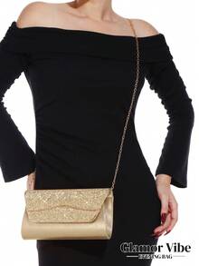 Women's Gold Glitter Clutch Bag, Wavy Metallic Decor Shiny Envelope Evening Bag, Party Wedding Ball Dinner Bag - Gold - View 7
