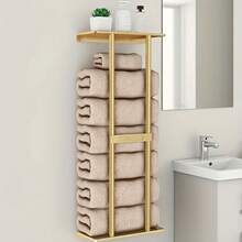 Bathroom Towel Rack, French Style Wall-Mounted Storage Rack, Space-Saving Bathroom Accessory, Holds Up To 6 Large Towels. Equipped With Storage Rack, Suitable For Hand Towels, Face Towels And Bathrobes. - Multicolor - View 2