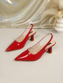 1 Pair Fashionable Spring Autumn Versatile Women's Thin Heel Sandals Solid Color, Beach, Student, Business, Commute, Wedding, Fashionable High Heels Style For Office Party Spring Summer Autumn - Red - View 2
