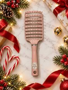 1pc Christmas Themed Fluffy Ribbed Comb With Curved High Crown Design, Comes With Cleaning Hook, Fine-Tooth Design Massages Scalp, Allows Self-Styling At Home, Daily Hair Care Assistant Massage Comb - Christmas Ribbed Comb - View 2