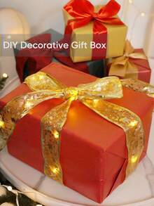 1pc Christmas Ribbon Warm Color, Battery-Powered LED Warm White String Lights DIY Decoration Christmas Tree Hanging Ornament Christmas Tree Ribbon, LED Flashing String Lights, Battery-Powered Fairy Lights, Colorful Ribbon Lights Christmas Tree Decoration Arrangement Double Layer Christmas Ribbon, Christmas Decoration Lights, Indoor/Outdoor Curtain String Lights, Party Hanging Lights (Battery Not Included) - S26 Ribbon - View 3