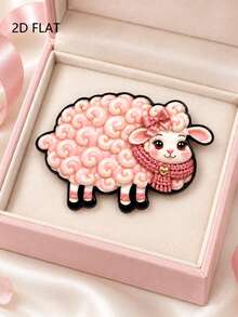 2D Flat Pink Cartoon Lamb Brooch, Curly Lamb With Bow Scarf Design, Soft Cute Style Sweater Coat Backpack Hat Decorative Accessory Pin - A - View 7