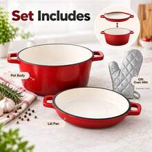 Iron Pot With Lid, Dutch Oven Casserole For Kitchen Cooking, Baking, Roasting, Soup, Stew, Random Color - View 6
