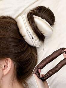 1Pc Luxury Padded Satin Scrunchie, Simple High Elastic Hair Tie, Soft Sleep Hair Scrunchie For Women Bun Hairstyle - Multicolor - View 2