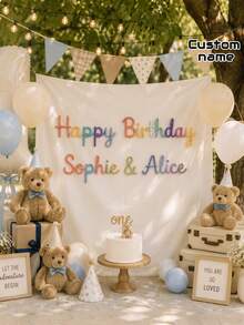 Personalized Custom Vintage Embroidered Birthday Banner, Custom Embroidered Birthday Wall Decor, Room Decoration Wall Hanging, Birthday Backdrop Curtain, Personalized 3D Yarn Letter Banner, Bohemian Style Birthday Tapestry Sign - Multicolor - View 6
