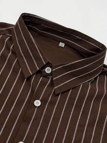 WAIT HIM 100% Cotton Men's Casual Striped Long Sleeve Shirt - Brown - View 8
