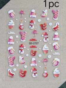 1pc Fall Winter Christmas Embossed Nail Stickers Snowman Scarf Hat Socks Cupcake Pattern Winter Christmas Nail Decals Salon Style DIY Decoration - Multicolor - View 4