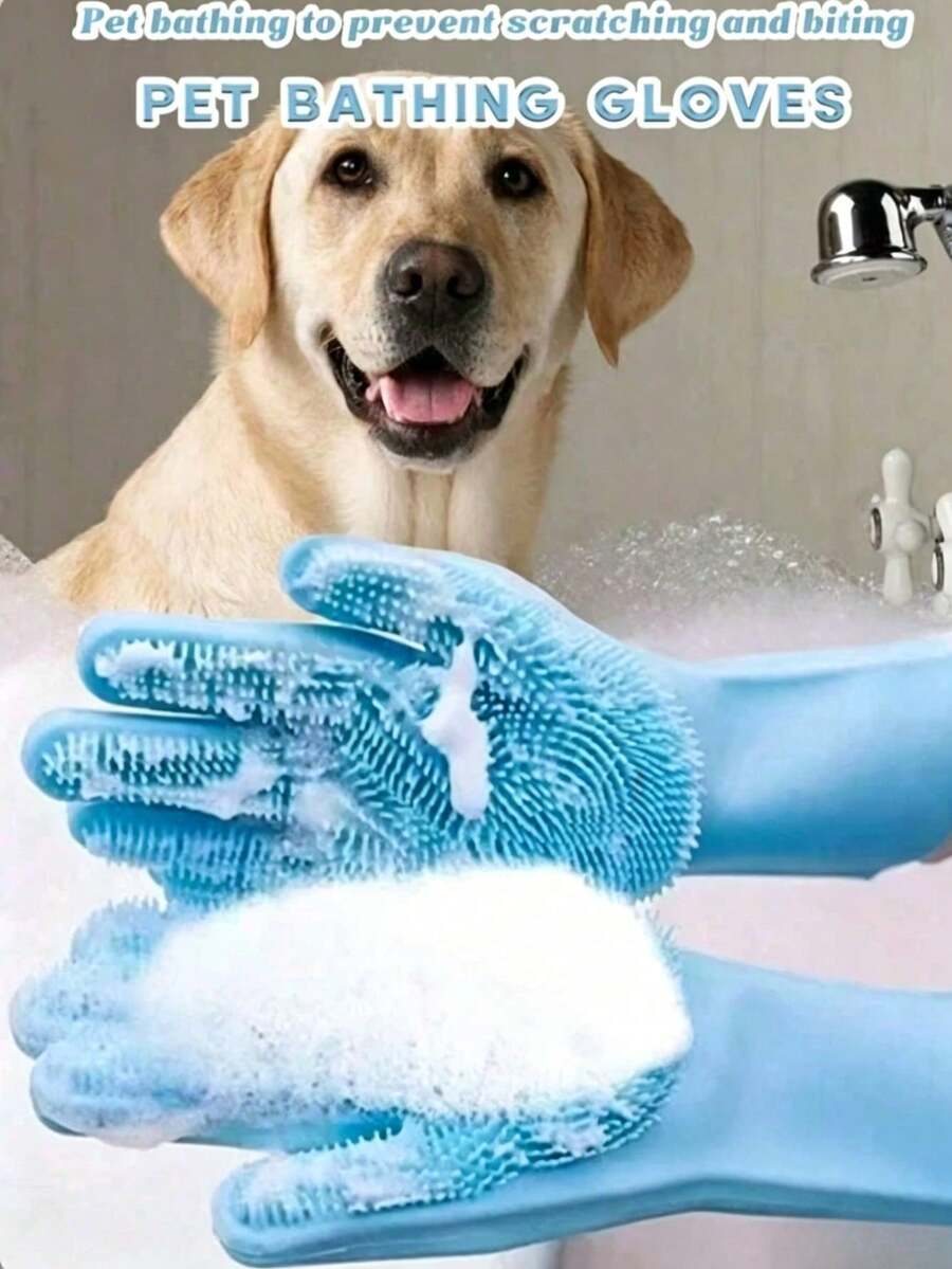 Pet Grooming Gloves, Suitable For Dogs And Cats, Silicone Bathing And Shampooing Gloves, Pet Hair Removal Brush, For Massage, Grooming And Cleaning