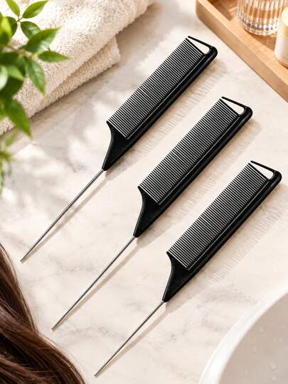 1/3/5pcs Tail Comb, Hair Picking Comb, Steel Needle Tail Comb, Sectioning Comb, Hairdressing Comb, Barber Comb, Updo Comb, Braiding Comb, Styling Comb, Highlights Comb, Salon Hair Tools, Professional Tail Comb, Fine Tooth Tail Comb, Black Tail Hair Comb, Thanksgiving Christmas New Year, Wedding Daily Autumn Winter, Hair Sectioning Tail Comb, Root Picking Comb, Perming Dyeing Tail Comb