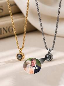 Customized Personalized Men's Valentine's Day Couple Matching Projection Photo Necklace, Necklace Can Hold Photo, Commemorative Gift For Father And Boyfriend, Also Jewelry Accessory For Halloween And Christmas - Multicolor - Style 5 - View 7
