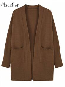 Áo cardigan len dệt kim dáng vừa cho mùa thu đông size lớn, vạt mở, có túi, tay dài, phom thoải mái, áo khoác ngoài mặc hằng ngày đi làm cho quý cô dáng đầy đặn - màu nâu - Xem 8
