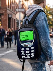 Retro Cellphone Design Large Capacity Lightweight Casual Backpack, Polyester Material Niche Design, Unisex Shoulder Bag, Everyday Carry, Gift For Men, Holiday Gift, Gift For Classmates - Retro Cellphone - View 1