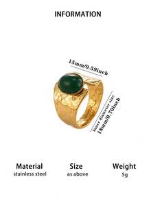 Stainless Steel Leopard Print Stone & Artificial Turquoise Textured Geometric Wide Band Ring, Suitable For Women, Mothers And Best Friends, 18K Gold Plated Wedding, Party And Holiday Matching Jewelry, Extraordinary Gift - Multicolor - View 15