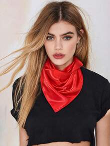 1PC Women Satin Bandana 50*50cm Solid Color Headscarf Decorative Square Scarf - Red - View 2
